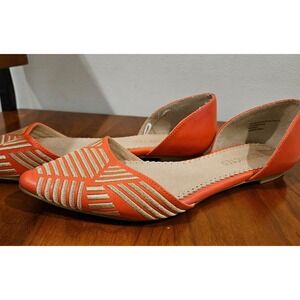 RESTRICTED‎ Orange Gold Embroidered Pointed Toe d'Orsay Flats Womens 8.5